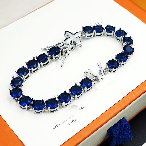 F5ue Brazalete Pulsera Joyería de diseño Oro Plata Cristales azules Monograma clásico para hombres y mujeres Regalo de calidad superior chino Lucky E