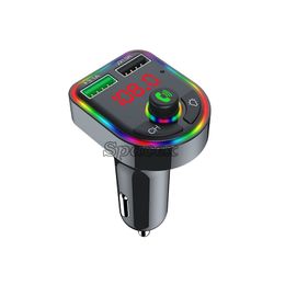 F6 Auto Charger Wireless Auto BT 5.0 FM-zender Handsfree Adapter Sfeer Licht Lamp Audio Recieiver MP3-speler met Detailhandel