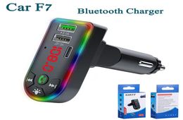 Chargeur de voiture F7 Transmetteur FM Bluetooth Double USB Charge rapide Type C Ports PD Réglable Lumières d'ambiance colorées Récepteur audio mains libres Lecteur MP35597536