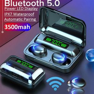 F9-5C Wireless Bluetooth-hoofdtelefoon TWS Oortelefoons 9D HiFi Digital 5.0 LED Display HEASET LADERDE CAPACITEITEN LADERKASSCASE Waterdichte oordopjes