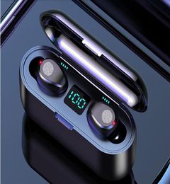 F9 F9B Earphone sans fil Bluetooth V50 casque Hifi HiFi Éditeurs Stéréo Affichage Affichage tactile Contrôle de la banque d'alimentation 2000mAh avec M3640280