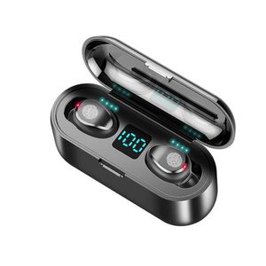 F9 TWS Wireless Bluetooth Aurphones v5.0 Earbuds estéreo Pantalla LED con auriculares de 2000 mAh Power Bank con caja minorista