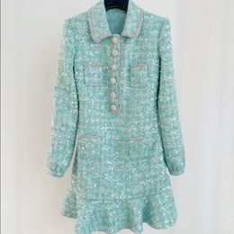 Fa-Self Portrait Qianjin – robe de luxe légère à paillettes de couleurs mélangées, vert clair, en Tweed épais et diamants, début du printemps 2024