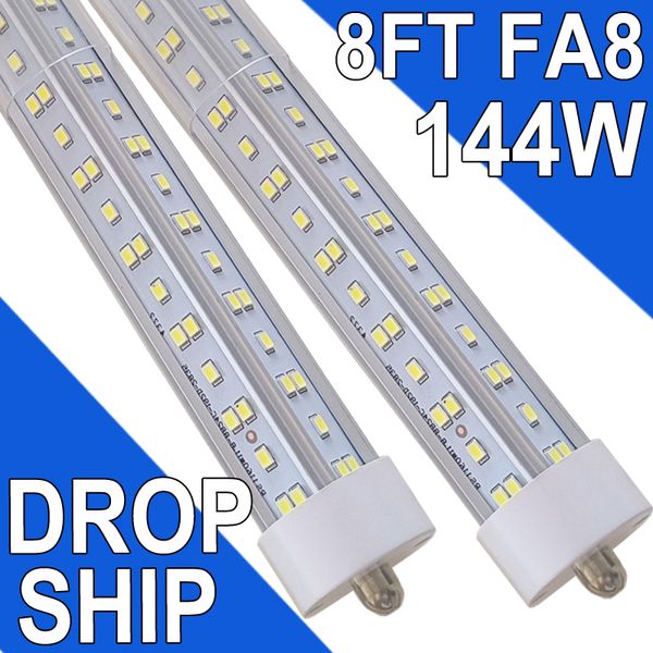 Ampoules LED FA8 de 2,4 m, ampoule T8 de 2,4 m pour remplacement fluorescent T12, 144 W 1800 lm, tubes LED de 2,4 m, 243,8 cm FA8 à broche unique, 4 rangées de tube LED blanc super brillant pour salon de coiffure usastock