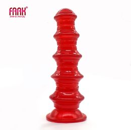 FAAK Pagode Buttplug Geribbelde Anale Seksspeeltjes Met Zuignap See Through Wijn Rode Dildo Anus Uitbreiding Erotische Producten 240126