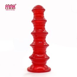 FAAK Pagoda Butt Plug Juguetes sexuales anales acanalados con ventosa Ver a través de vino Consolador rojo Anus Expension Productos eróticos y240130