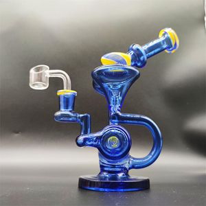 Fab Egg Slit Hub Heady Bong Dikke Dikke helderblauw 8 inch Luxe Hookah Glass Bong Dabber Rig Recycler Incycler Rook Pijp Slit Puck Wig Wag Glass Nek 14,4 mm Versnel PERC