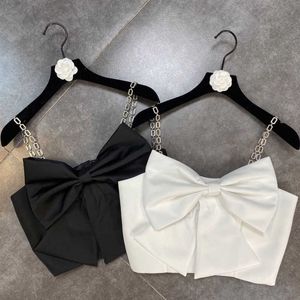 FABPOP Summer Design High Street Sans manches Diamants Chaîne Big Bow Décoration Crop Top Femmes Débardeurs GB139 210709