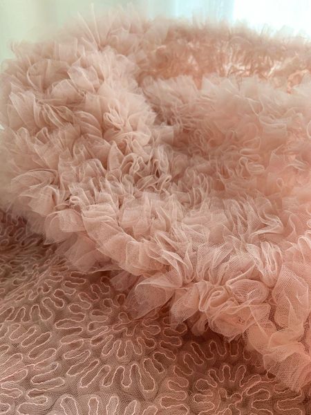 Tissu Tulle froissé rose, 1 mètre, dentelle à volants, fleurs plissées 3D, maille pour vêtements de Couture, accessoire de mariage, arrière-plan