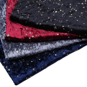 Tissu 100*147CM or bronzant étoiles motif bleu velours écrasé élastique doux Sequin Polyester tricot velours pour robe