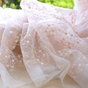 Tissu en dentelle brodée en Polyester rose frais, 130cm, 0.5 m/lot, tissu en maille Organza pour couture, bricolage, X725