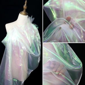 Fabric 150cm100cm designer Fluorescent Fabrics Colorful Shiny Gauze Fabric Stage Wedding Decor Voile Transparent Holographic Fabric 230419