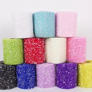 Tissu 15cm * 20yard Snow Point Dry Yarn Roll Roll Fake Glitter Mesh Tulle Tissu Fabric Decoration pour emballage de fleur