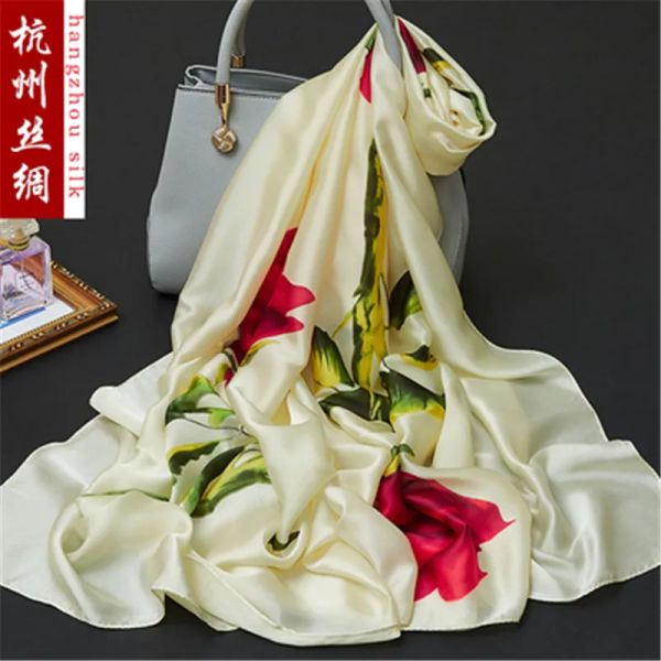 Tela 180x90cm Flor de pájaro Impreso Tela de gasa de seda Material de tela de seda natural Coser Vestido de mujer Bufanda HG01