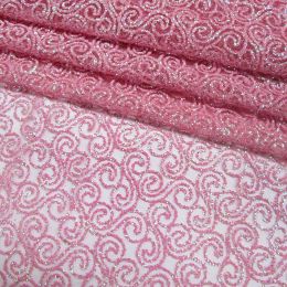 Tissu 1 pièce français rose vif brillant paillettes dentelle tissu africain Transparent robe de mariée vêtements maille tissu rideau tissu à coudre