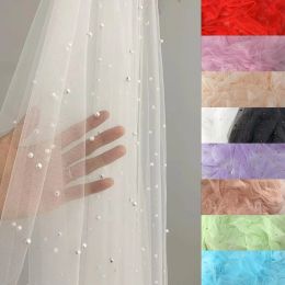Tissu 2Mètre / Large Largeur 155cm Silk Soft Smooth Perle Mesh Fabric, robe de mariée cousue à la main