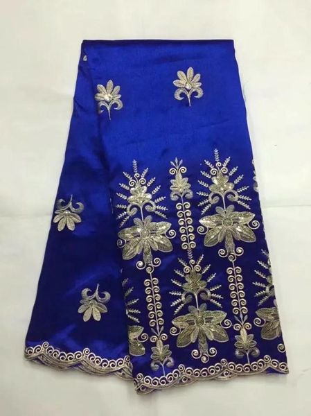 Tela 5 yardas/pc gran oferta tela de encaje George azul real con lentejuelas doradas diseño de flores tela de algodón africano para ropa JG206