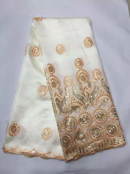 Tela 5 yardas/pc nueva moda tela de encaje George blanco con pequeñas lentejuelas negras flor encaje de algodón africano para ropa JG34