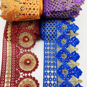 Tissu 9.5yards garniture en dentelle africaine motif brodé métallique dentelle Nigeria venise garniture Crochet cordon large 11CM