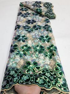 Stof Afrikaanse kant stof met pailletten groen Frans borduurwerk Nigeriaanse fluwelen kant stof voor bruiloft pailletten naaien QF2630 231129