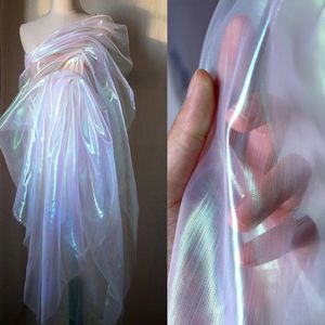 Fabric and Sewing 150cm*100cm designer Fluorescent Fabrics Colorful Shiny Gauze Fabric Stage Wedding Decor Voile Transparent Holographic Fabric 231130