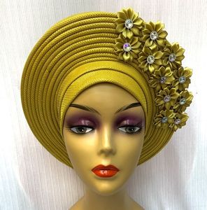 Stof en Naaien afrikaanse headtie tulband nigeriaanse aso oke stof moslim hoofddeksels gele head wrap sego headtie hoge kwaliteit 230721