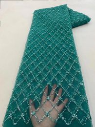 Tela y costura Africana con cuentas pesadas 2023 Lentejuelas nigerianas de alta calidad con encaje de perlas Tul francés para vestido de fiesta Coser 231213