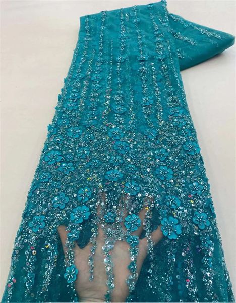 Tela y costura encaje africano 2023 alta calidad francés 3D flor lentejuelas bordado cuentas tul para vestido de fiesta 231213