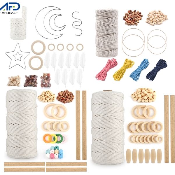 Tissu et couture kit de cordon de coton de macrame bricolage TwistedStringcottoncord avec bâton d'anneau en bois pour pendaison de plante murale de tapisserie 230111