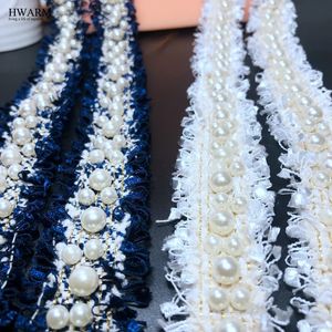 Tissu et couture HWARM 5yard 3cm blanc perle dentelle tissu arts artisanat couture ongles perle bricolage manuel accessoire cheveux ornement arc 231201