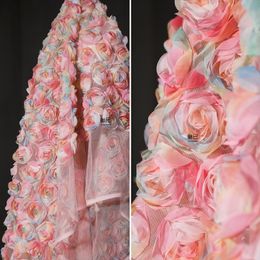 Stoffen en naaien roze driedimensionale roos semi transparant garen diy creatieve kleding bruiloft achtergrond decoratie ontwerper 230113