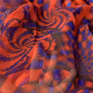 Tissu et couture Tissu en mousseline de soie à impression numérique à motif de fleur bleue rouge, tissu par mètre, matériel de couture de robe de bricolage fait à la main de haute qualité 231211