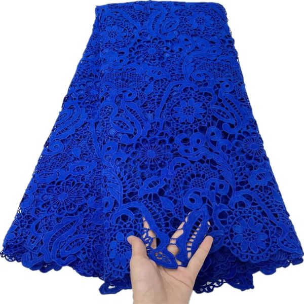 Tela y costura Tela de encaje africano azul real Material de encaje de red de guipur bordado francés nigeriano de alta calidad 5 yardas para vestidos de novia 231218