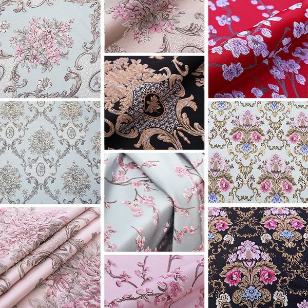 Tela y costura de seda satén brocado de lujo Jacquard Retro estilo chino bordado Floral Diy Cheongsam ropa Kimono ropa 230727