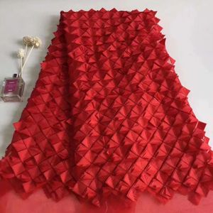 Tissu et couture Unique rouge broderie dentelle française 3D multicouche motif carré africain Tulle dentelle tissu mariage vêtement couture tissu 5 yards 231027