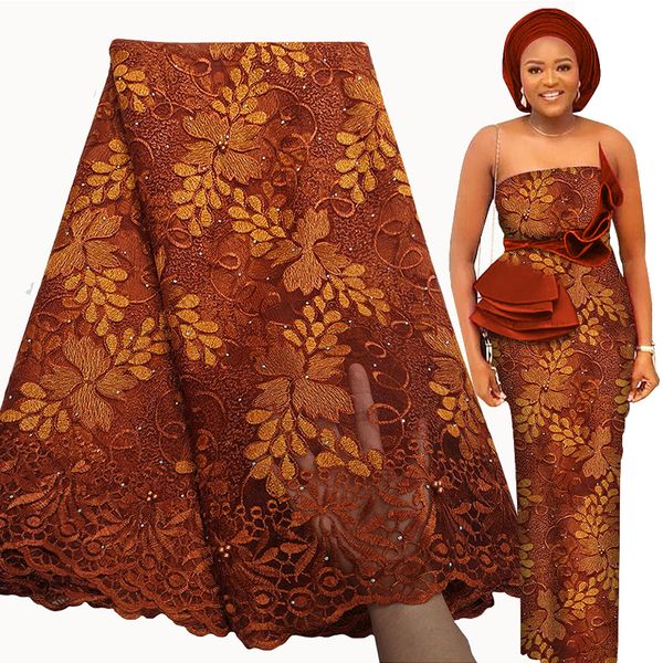 Tissu et couture façon élégante dentelle africaine 5 mètres de haute qualité doux français Tulle mariage nigérian Asoebi femmes robe lacets 230412