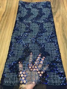 Tissu Anna bleu marine africain 3 cm cordon dentelle français paillettes tissu composite artisanat broderie 5 yards/pcs nigérian maille lacets tissus