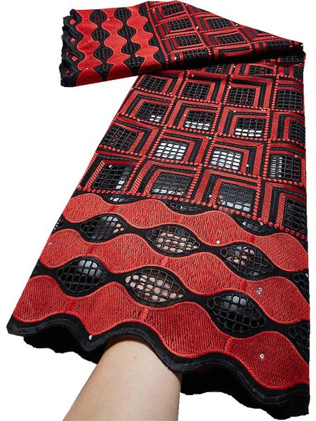 Tissu noir rouge africain dentelle suisse coton dentelle tissu avec strass nigérian suisse Voile dentelle en suisse TY2206 231124