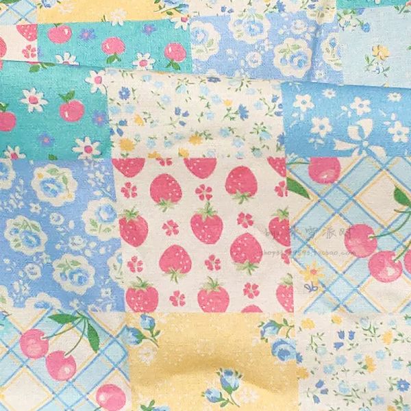 Tissu BC04 BTY 1 Yard coton tissé tissu japonais Patchwork motif Vintage fleurs jardin fraise bleu