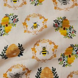 Tissu 100% coton avec belle vue sur le jardin, tissu imprimé à la mode avec fleurs jaunes et abeilles, pour bricolage, couture de vêtements de robe de bébé