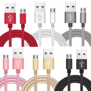 Snelle stof gevlochten legeringskabels Micro 5pin USB -gegevensladerkabel voor Samsung S6 S7 Edge Android -telefoon 1m 2m 3m