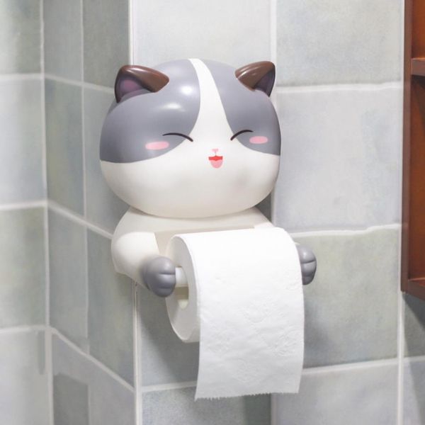 Porte-rouleau de papier toilette en forme de chat, support mural créatif sans perforation, porte-serviettes en papier pour salle de bains et cuisine