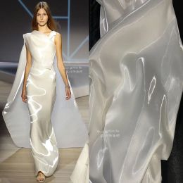 Tissu en Satin de couleurs unies, tissu cristal pour couture de robe, métal liquide, toucher rigide, matériau de styliste à la mode