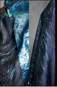 Stof diepe zee creatief glanzende blauwe stof, driedimensionale textuur jacquard olieverfstof, kunst jas kleding broek kleding stof.