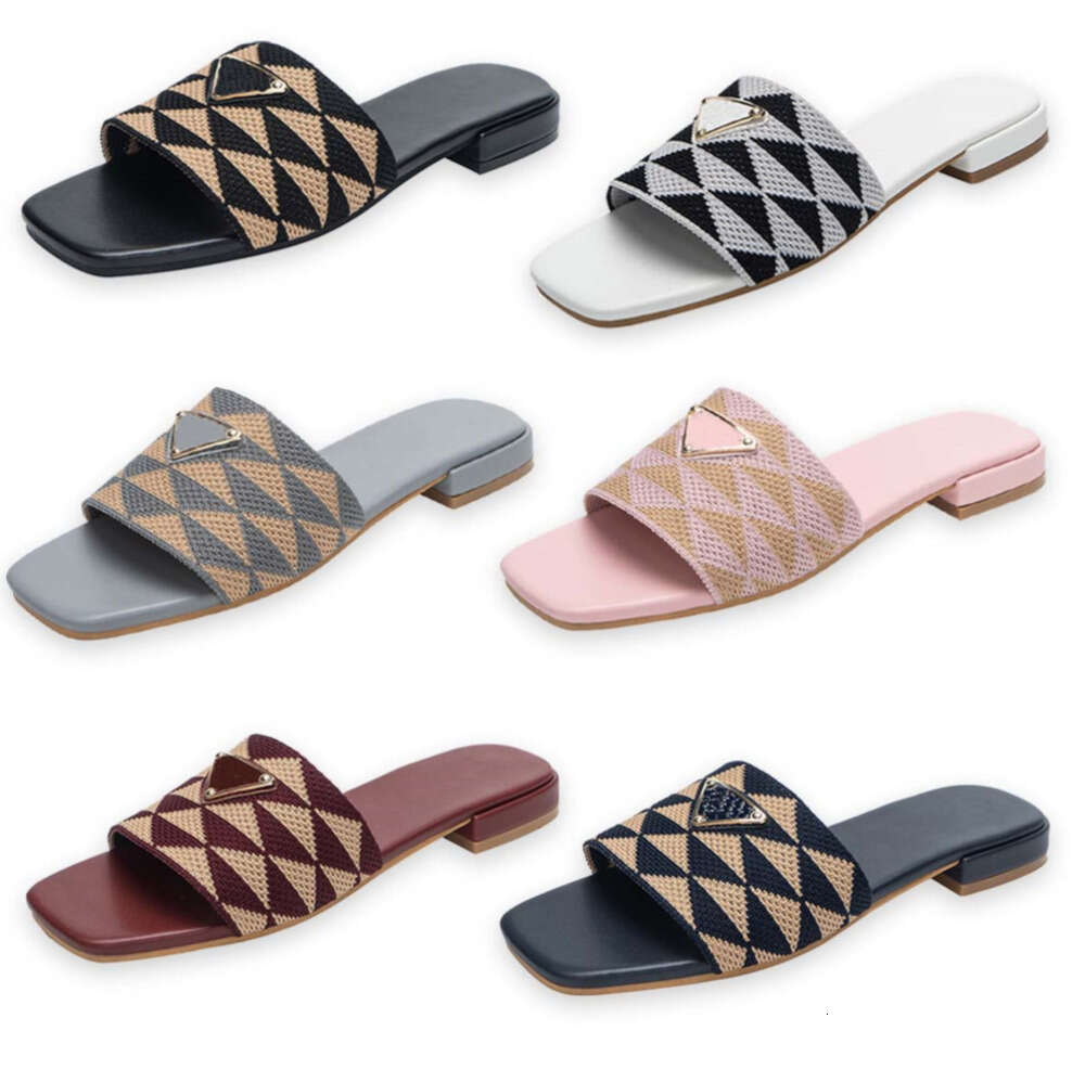 Дизайнер ткани тапочки Tazz Prad Вышит сандаловый треугольник, слайд, мужчины, женщины, повседневная обувь, роскошные кожаные шлепанцы Loafer Sliders Summer Beach White Sandale D4456