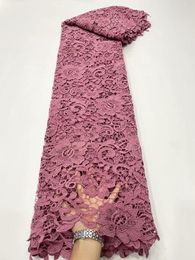 Tissu en dentelle Guipure rose poussiéreux, tissu africain nigérian à grande fleur Asoebi pour robe de mariée, matériel de couture