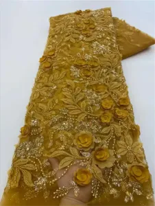 Tissu Français Africain 3D en dentelle tissu 2023 avec broderie de haute qualité perlée pour les femmes robe de mariée nigériane en dentelle de tissu 5 yards