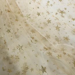 Tela de tul de encaje de malla con estrellas bronceadas y purpurina para vestido de noche, boda, decoración de fondo, champán, blanco, por metro