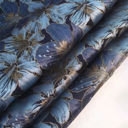 Tissu en soie dorée et bleue, grande fleur, fil Jacquard teint, pour costume de femme, sac à main, robe, 50cm x 160cm