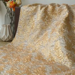 Tissu en brocart Jacquard plissé en soie dorée, 50cm x 150cm, pour robe et sac de femmes, tissu à coudre décoratif